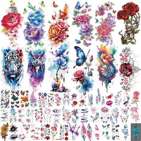Amazon Com Large Temporary Tattoos Women Temporary Neck Tattoos Temporary Realistic Flower Chest Tattoo For Adults Temporary Tattoos Sticker 28 Beauty Personal Care