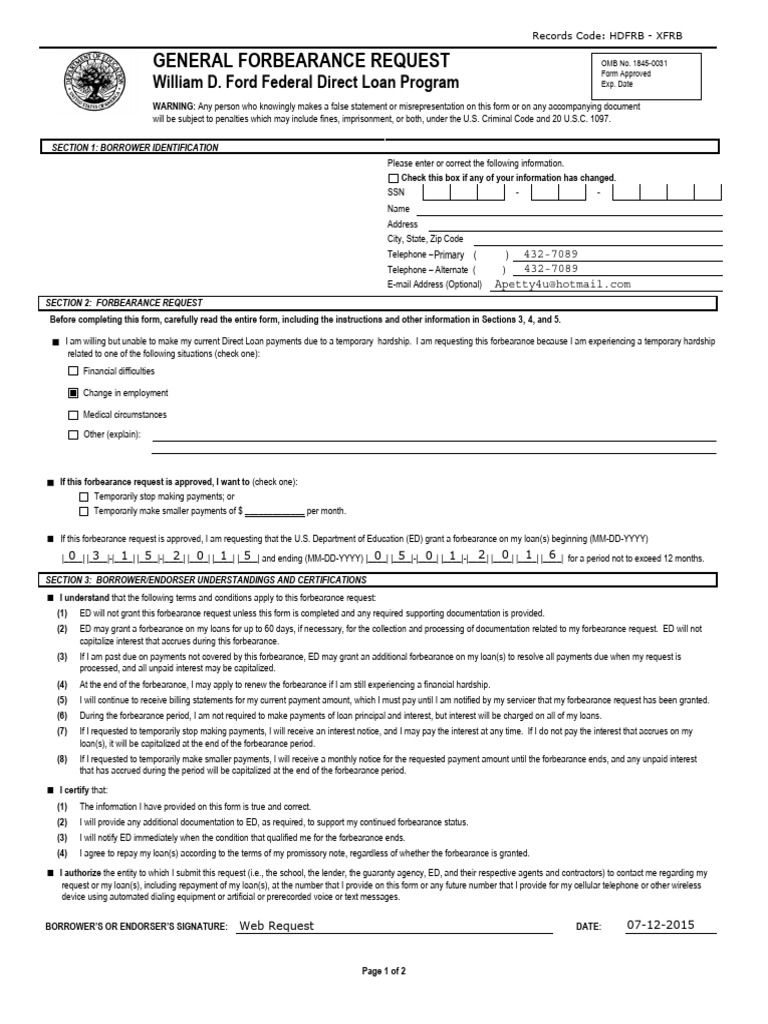 General Forbearance Request Fill And Sign Printable Template Online General Forbearance Request Fill And Sign Printable Template Online