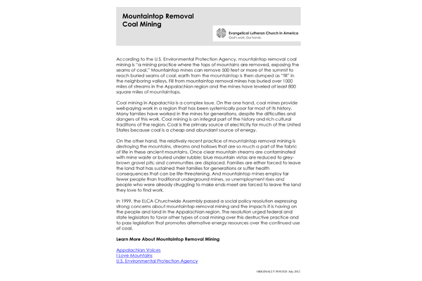 Mountaintop Removal Coal Mining 101