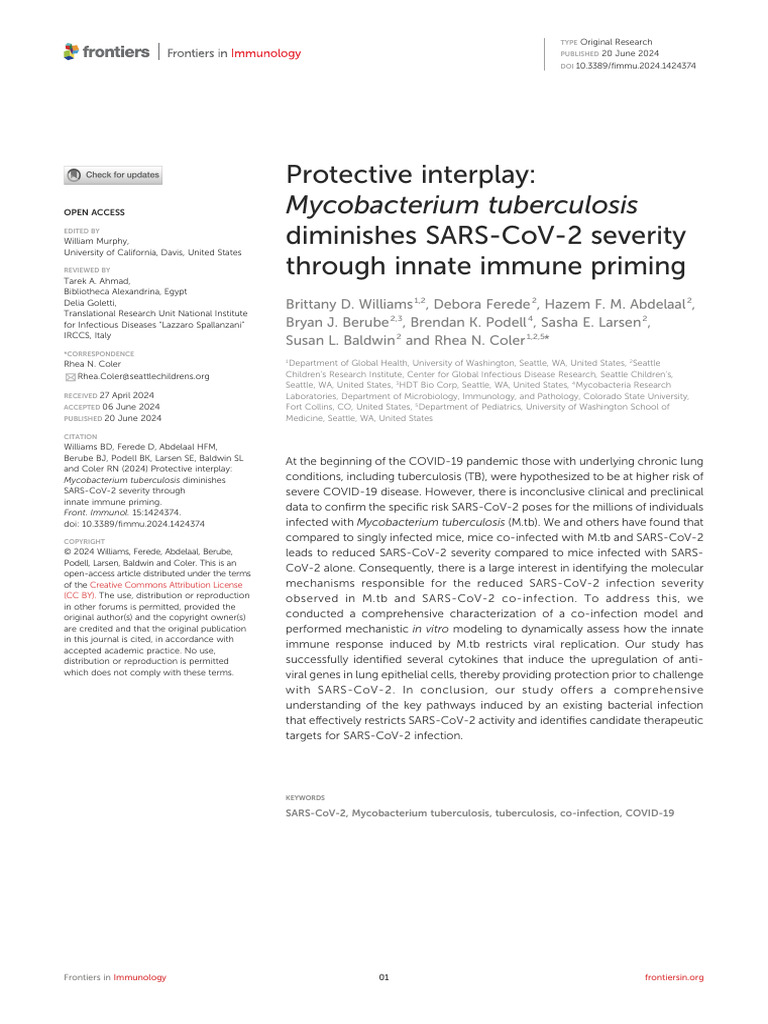 Mycobacterium Tuberculosis And Sars Cov 2 Co Infections The Knowns And Unknowns Sciencedirect