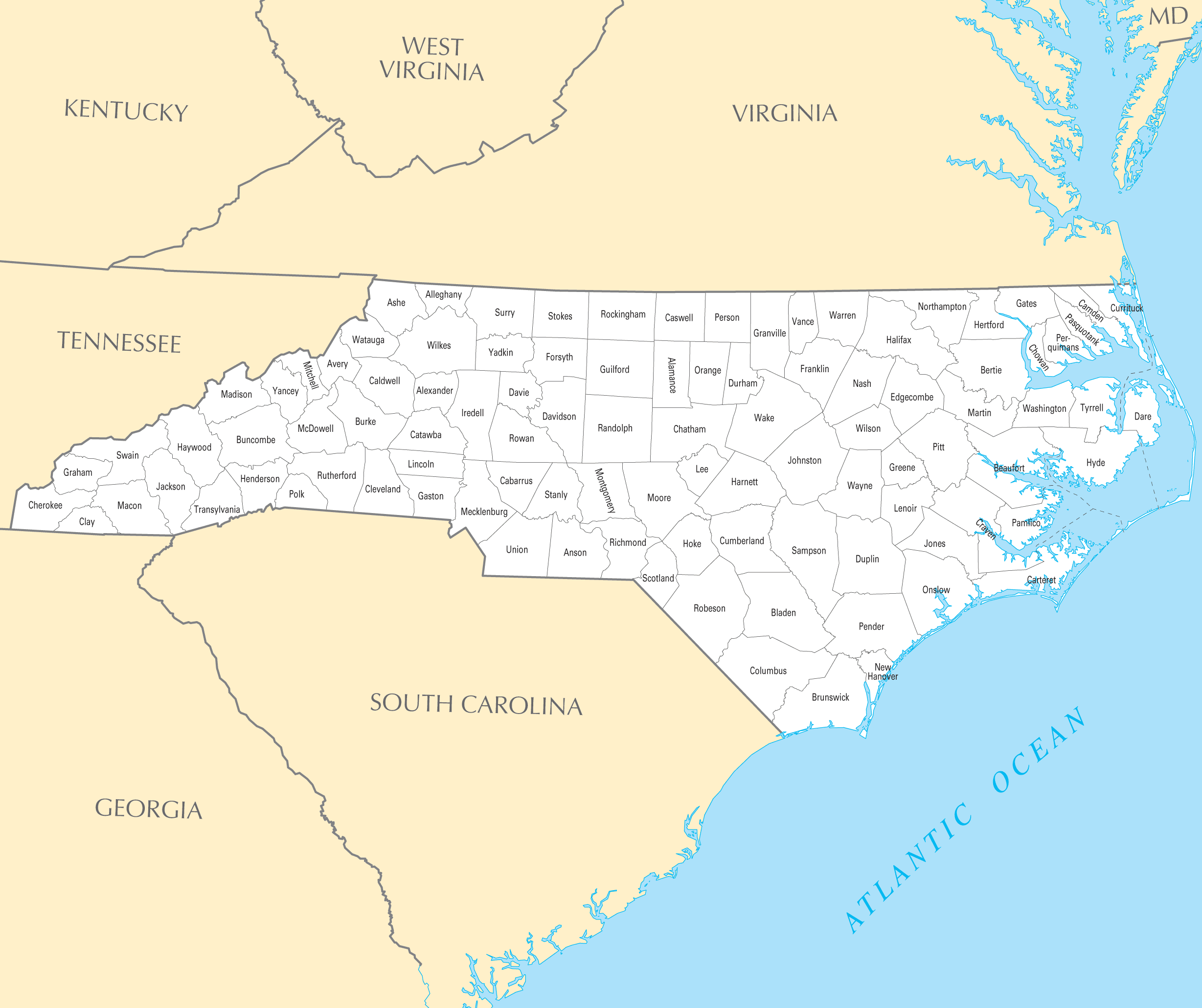 North Carolina Map Of Counties