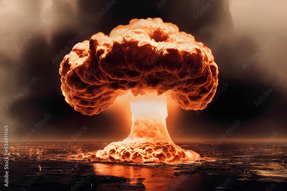 Nuclear Bomb Massive Explosion In Civil City 3D Art Work Spectacular Illustration Nuclear World