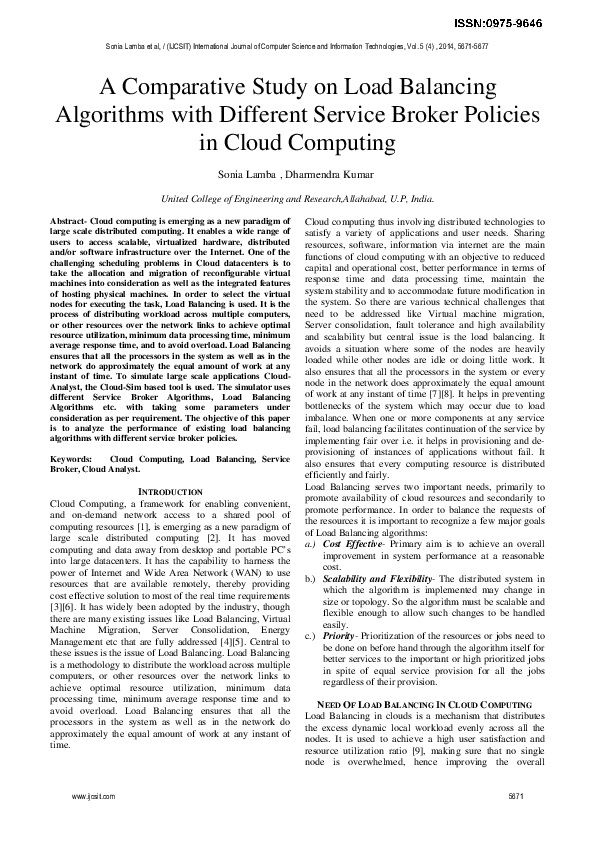 Performance Evaluation Of Load Balancing Algorithms With Different Service Broker Policies For Cloud Computing